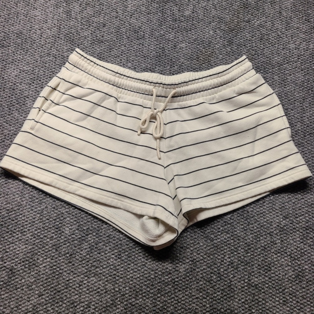 Universal Thread Striped Sweat Shorts Cream Navy Blue Elastic Waist Pockets L